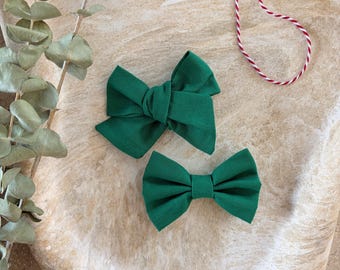 Green School Bow Hair Clip | Hand Tied Or Traditional Bow
