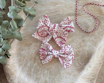 Christmas Print Hair Clip | Festive Winter Hand Tied Or Traditional Bow