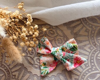 Floral Hand-Tied Hair Bow | Handmade Summer Hair Bow | Toddler Flower Hair Accessory