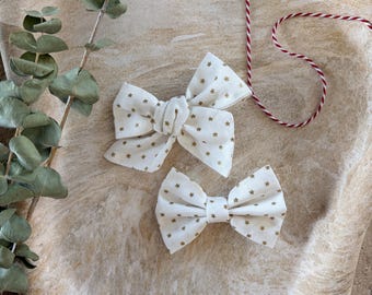 Gold Star Print Christmas Hair Clip | Festive Winter Hand Tied Or Traditional Bow