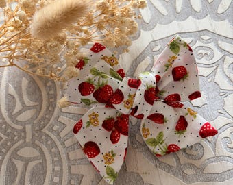 Strawberry Hand-Tied Bow, Handmade Fruit Hair Clip