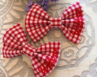 Personalised Gingham School Hair Bows, Handmade Back To School Clips