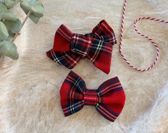 Red Plaid Christmas Hair Clip | Festive Winter Hand Tied Or Traditional Bow