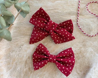 Gold Star Print Christmas Hair Clip | Festive Winter Hand Tied Or Traditional Bow