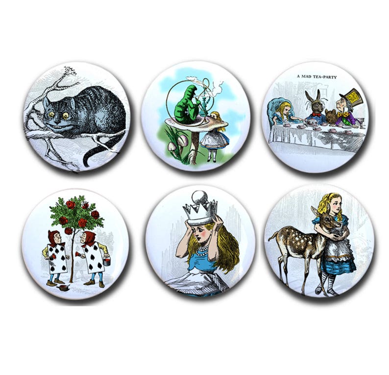 Alice Art Print Magnet Gift under 20 Tea Party Print Alice in Wonderland Magnet Set Hookah Cheshire Cat Magnet