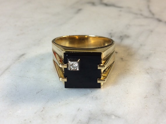 Vintage Men S 18 Ct Gold Black Onyx And Diamond Signet Ring Vintage Men S 18 Ct Gold Black Onyx And Diamond Signet Ring
