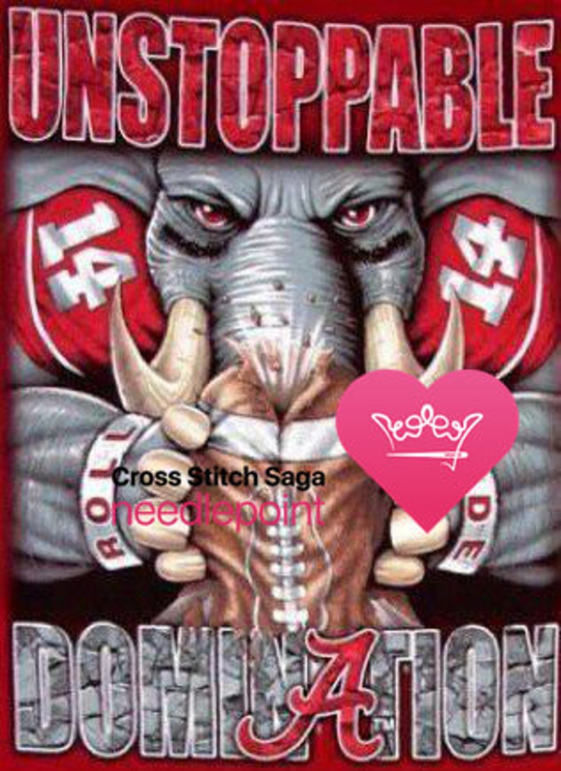 Alabama Crimson Tide Football Team Cross Stitch Pattern Large Cross Stitch Chart Cross Stitch Sport Design Elephant Printable Pdf