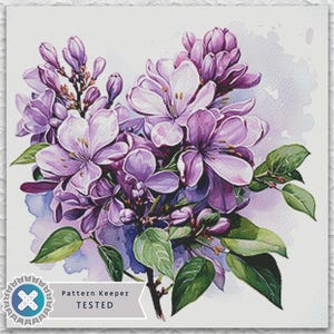 Lila Zweig Blumenmuster Kreuzstichmuster Digitales PDF Kompatibel mit der Pattern keeper App. Sofortiger Download zum Ausdrucken.