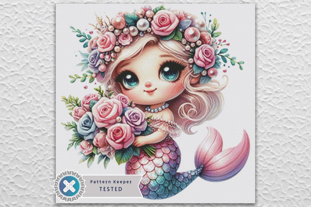 Cute Floral Mermaid Full Coverage Counted Cross Stitch Pattern Digital ...