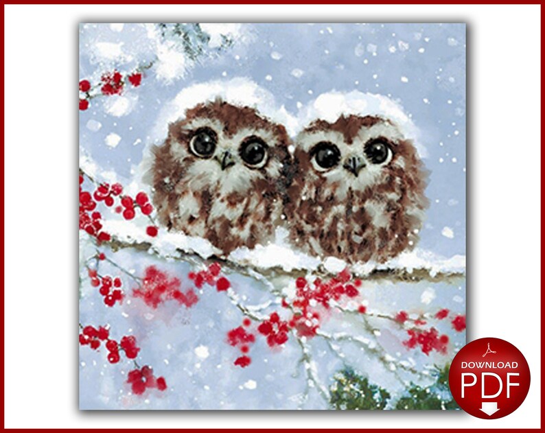 Cute Christmas owls cross stitch pattern Size 250x250 Etsy