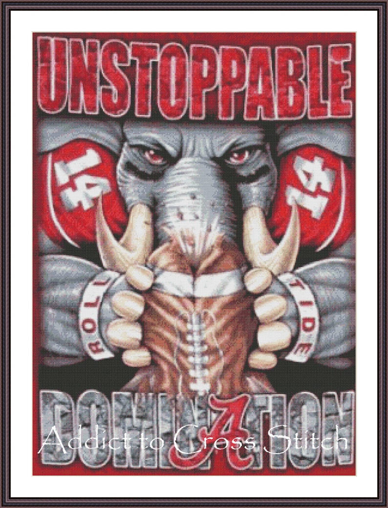 Alabama Crimson Tide Football Team Cross Stitch Pattern Large Cross