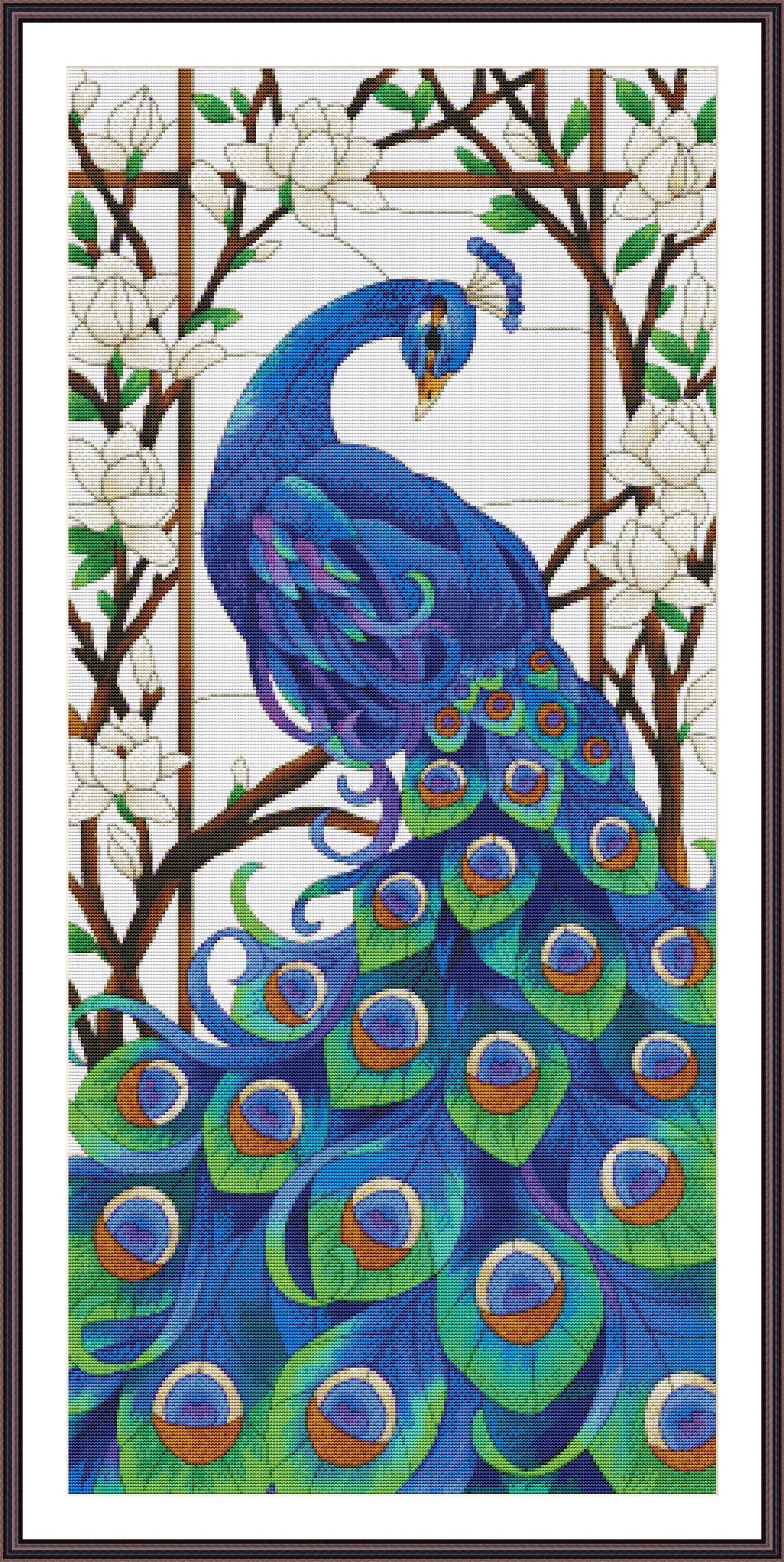 Peacock Cross Stitch Pattern Cross Stitch PDF Chart Floral Etsy México