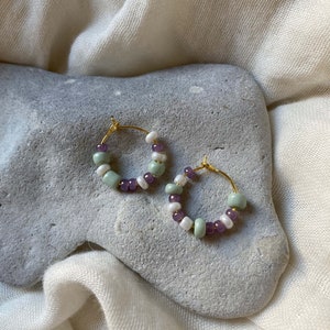 Fine hoop earrings 'Candy' gold plated vintage glass beads