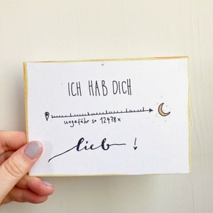 Carte postale 'Vers la lune...' Papier recyclé, papier non couché, illustration, lettrage à la main
