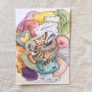 Postkarte 'Kuschelchaos' Recyclingpapier, Naturpapier, Illustration, Handlettering