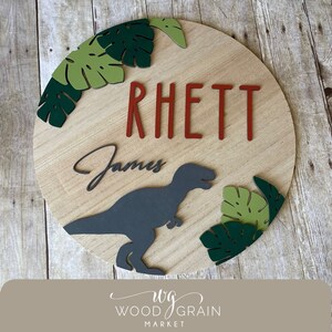 3D Custom Personalized round circle wood name sign boys room nursery dinosaur baby shower birthday gift
