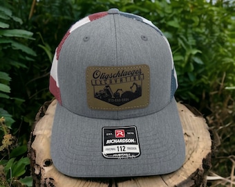 American Flag Hat Richardson 112 Trucker Hat Custom Leather Patch Custom Logo Snapback Hat