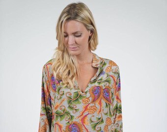 Silk tunic with embroidered sleeves