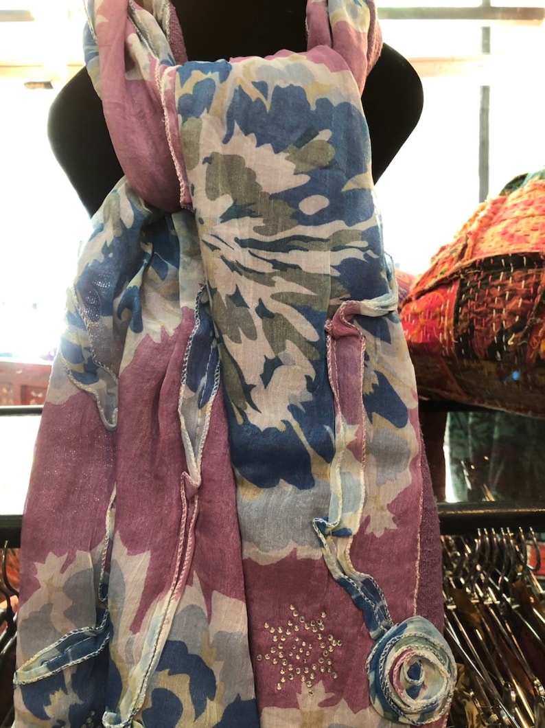 Cotton Scarf with stamped appliques