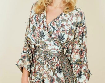 Silk wrap top with kimono sleeve