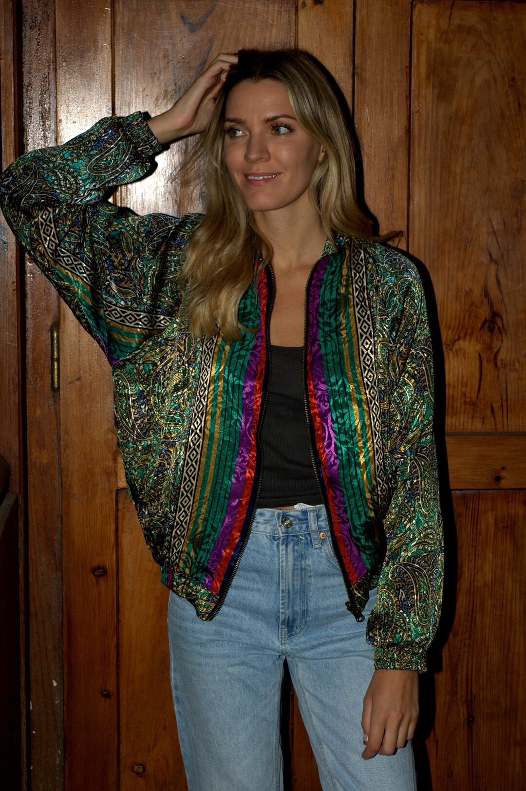 Handwoven Striped Silk Bomber Jacket main image 0