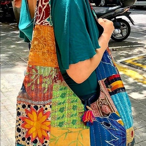 Sac en coton patchwork. Sac en tissu tissé. Sac hippie. Sac multicolore.