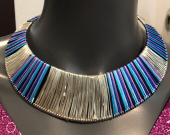 Handmade woven choker. Colored thread choker combined with wires. Hand-woven.