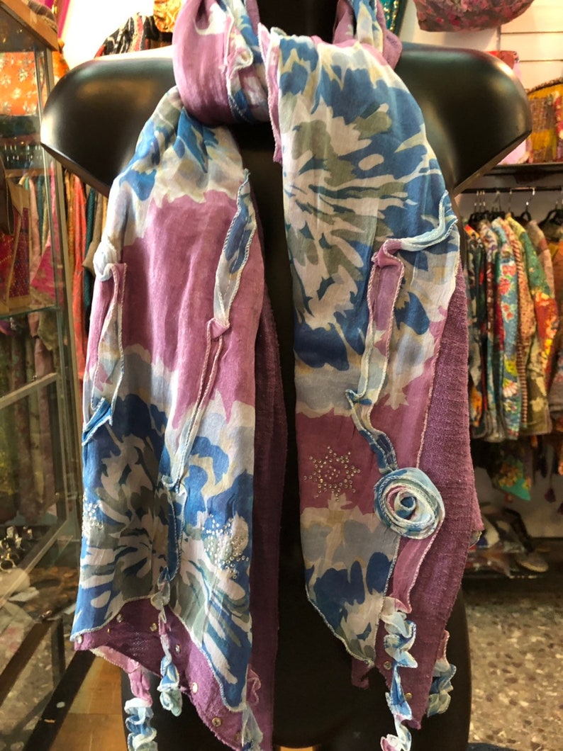 Cotton Scarf with stamped appliques