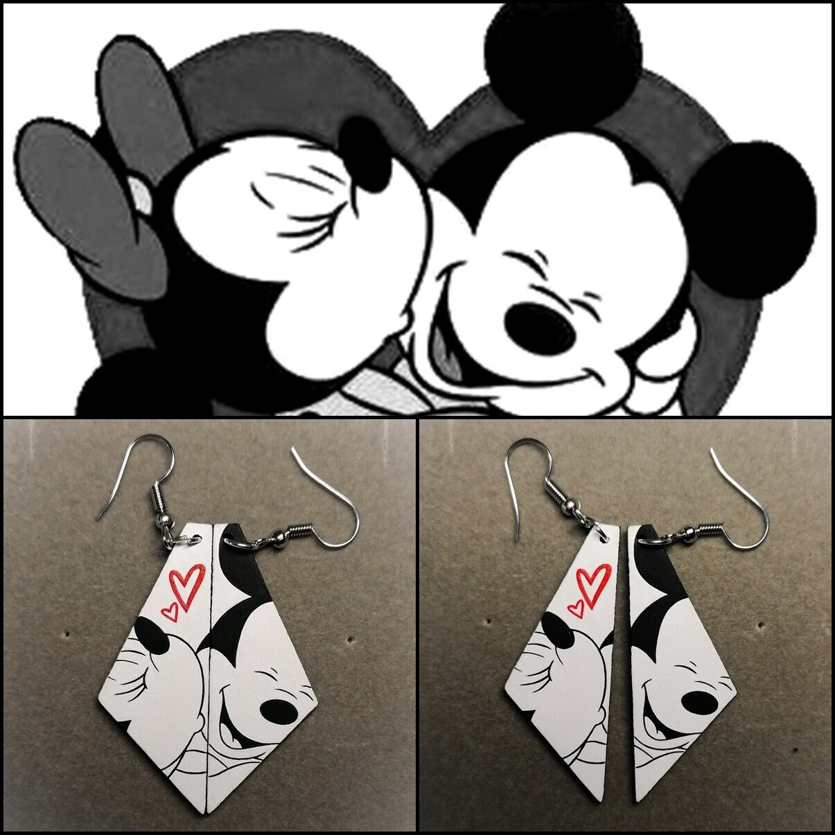 Mickey and Minnie Kissing Wooden Earrings - Etsy Denmark