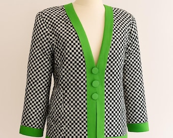 Vintage 80's Plaid Skirt Suit, Gideon Oberzon, Black and White Check Suit