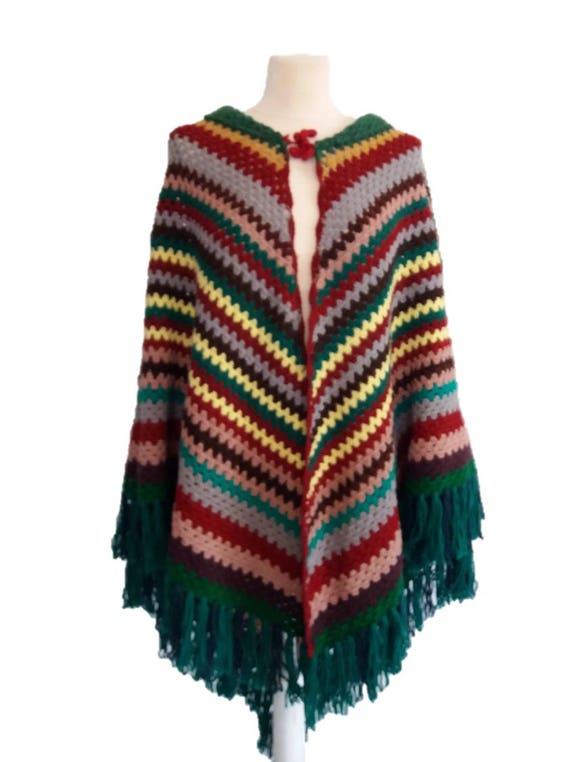 Colorfull Poncho Cape, Vintage 1970's Colorfull K… - image 3