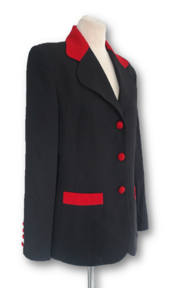 EXTENZO PARIS Black Jacket Blazer, Black Blazer, Black Jacket, Black and Red Jacket, Size 44 image 4