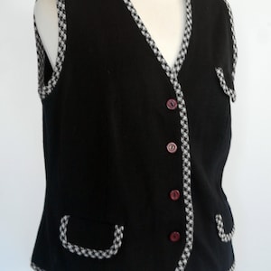 Vintage 1970s Black Vest, Black Vesr with White Line, Black Waistcoat, Waist Coat