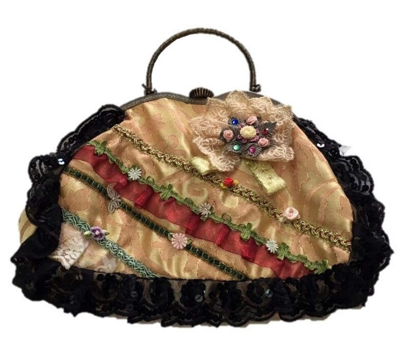 Evening clutch Embroidered & Lace Bags, Shoulder Bag With Handle image 1