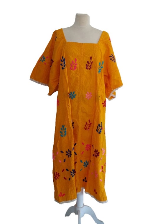 Mexican Floral Dress, Vintage 60s Embroidered Flo… - image 3