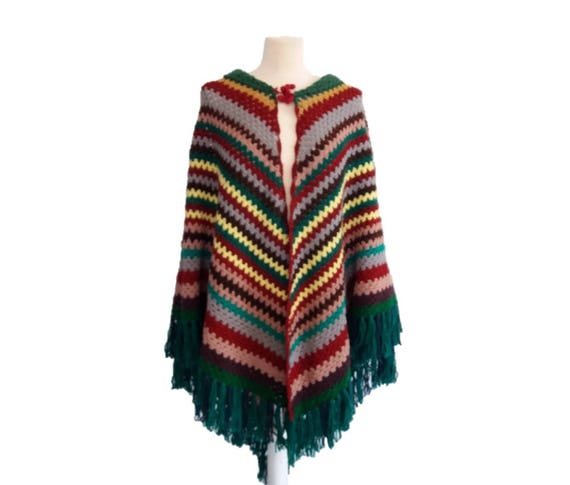 Colorfull Poncho Cape, Vintage 1970's Colorfull K… - image 2