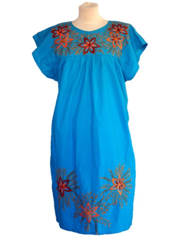 Vintage 60s Embroidered Floral Dress, Cotton Hipp… - image 3