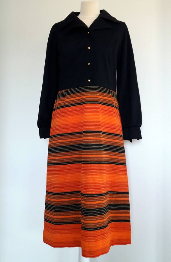 Vintage 70's  Black & Orange Dress - image 4