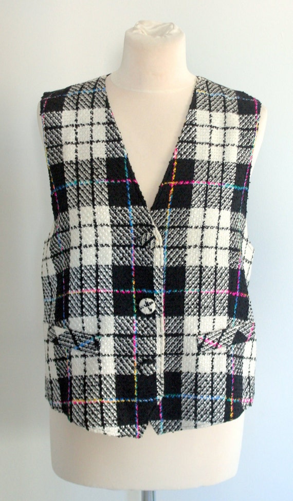 Yessica C&A Plaid Vest, Checkered Vest, Black and… - image 2