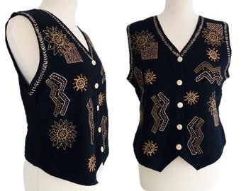 Vintage 70's RENE DERHY Embroidered Waistcoat, Folk Vest, Boho Vest, Ethnic Vest, Bohemian Vest, Hippy Vest, Size  M