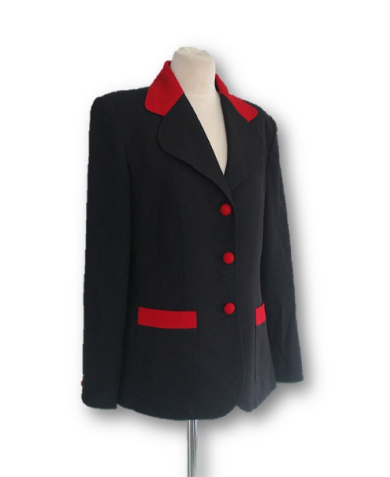 EXTENZO PARIS Black Jacket Blazer, Black Blazer, Black Jacket, Black and Red Jacket, Size 44 image 3