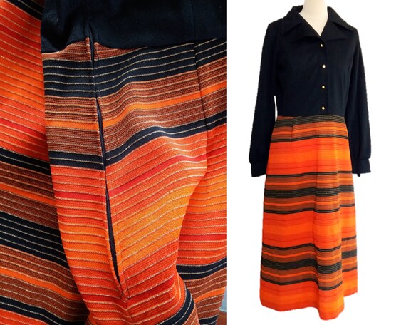 Vintage 70's  Black & Orange Dress - image 1