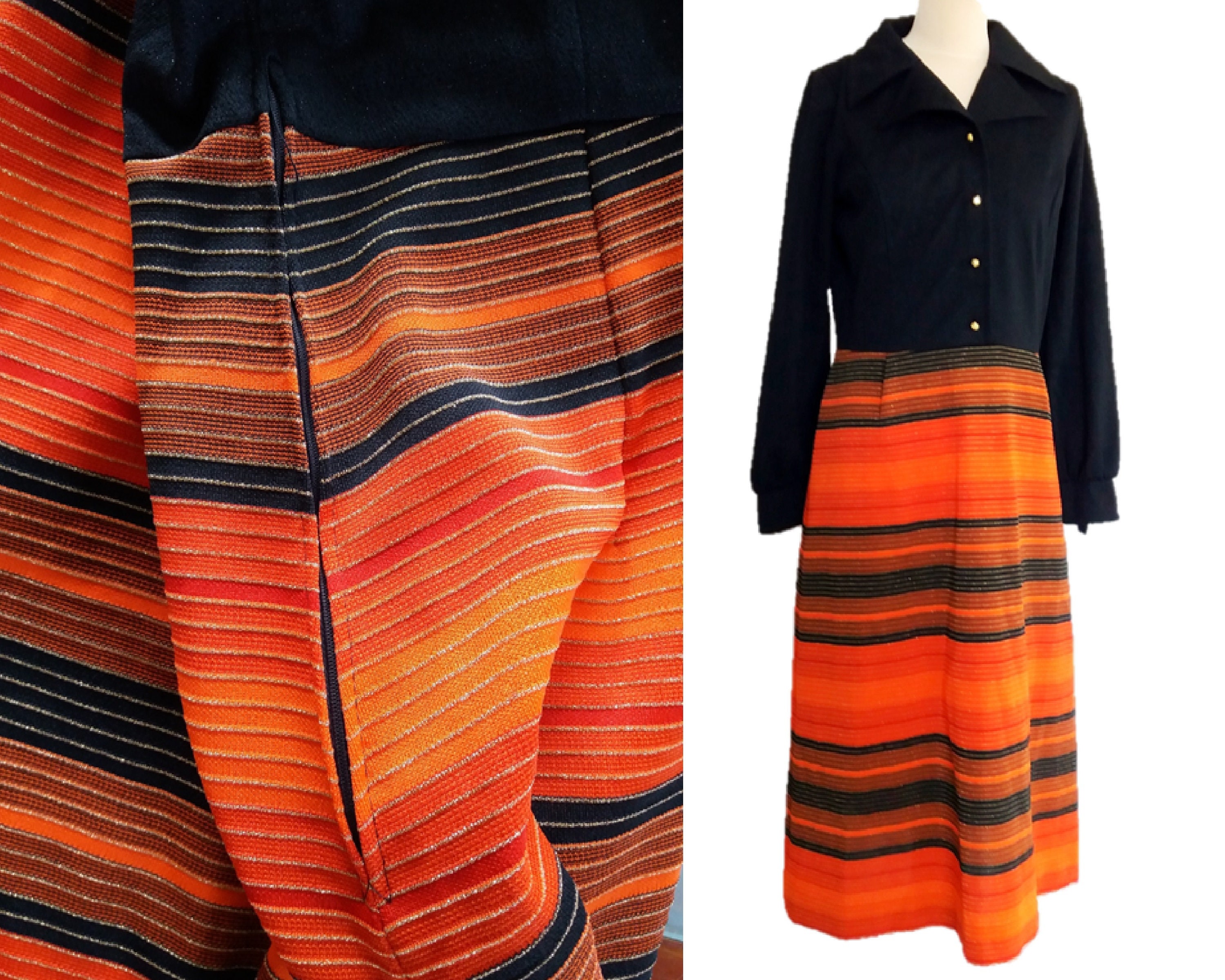 orange and black combination dress