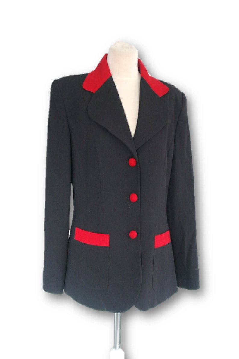 EXTENZO PARIS Black Jacket Blazer, Black Blazer, Black Jacket, Black and Red Jacket, Size 44 image 2