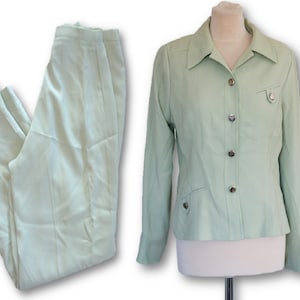 Vintage Retro 90&#39;s Green Mint Suit, Women&#39;s 2 Piece  Jacket and Pants Suit, Pantsuit Size 12 (US), BORA FASHION