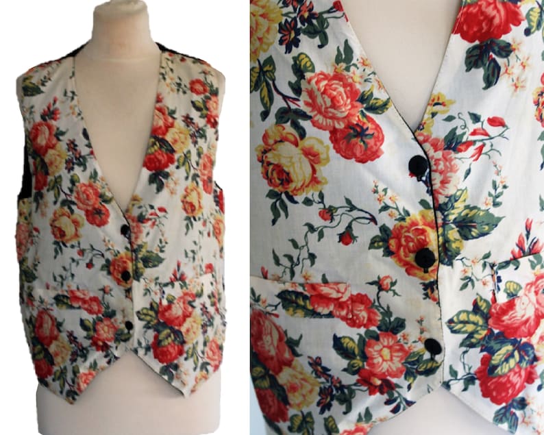 Floral Vest, 80s Tapestry Vest, Floal Waistcoat, 1980s, Waist Coat ...