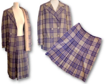 Vintage Woman's Skirt Suit, 80's  Plaid Suit, Skirt and a Blazer Suit, Skirt Suit, Plaid Skirt Suit, Check Suit, Shoulder Pads