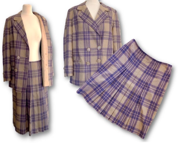 Vintage Woman's Skirt Suit, 80's Plaid Suit, Skir