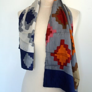 Vintage 1970s Echo Scarf Made in Japan, Silk Scarf, Geometric Scarf,