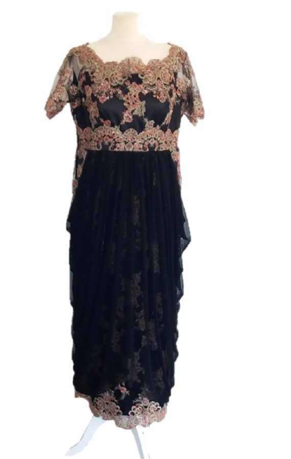 Vintage Black Beaded Embroidered Dress, Bohemian … - image 2